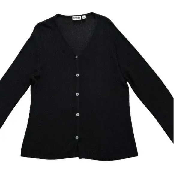 Chicos Design Cardigan Sweater Black Open Weave Knit Button Front Medium/Large - Picture 10 of 12